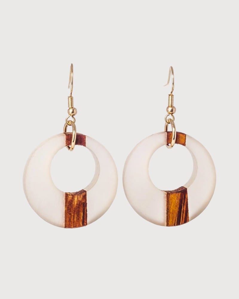 Front of a size O/S Teresa Earrings in White in White by Wooden Element. | dia_product_style_image_id:331189